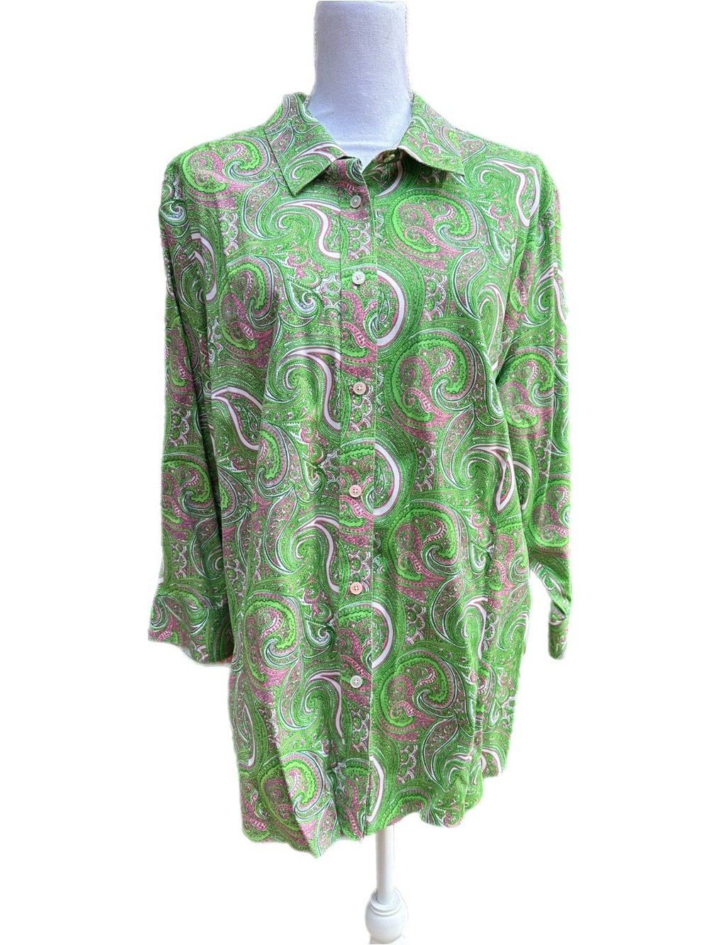 Talbot’s Green Paisley Button-Up Shirt